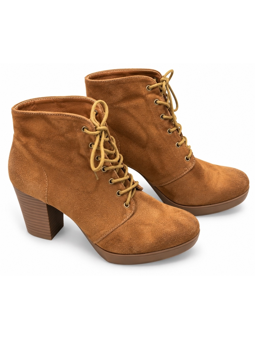 Forever 21 Tan Suede Lace-Up Block Heel Ankle Booties